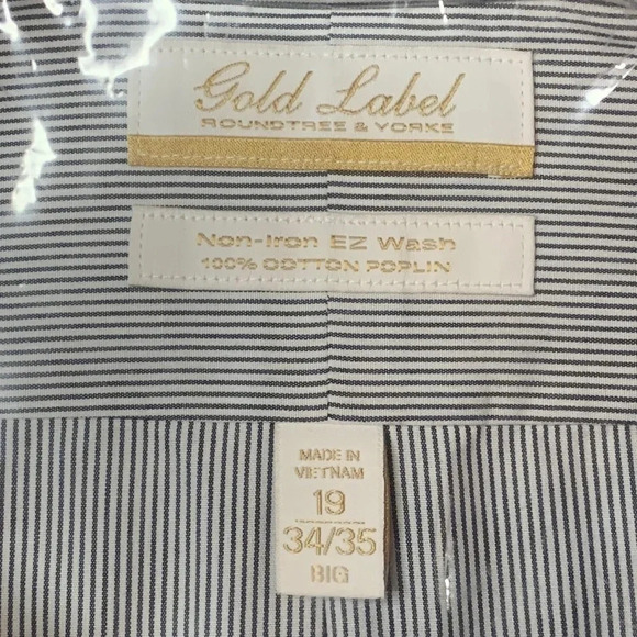Roundtree Yorke Non-Iron Shirt Navy Stripe Size 19 NWT - Picture 3 of 7